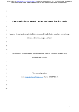 Characterization of a Novel Lbx1 Mouse Loss of Function Strain