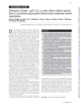 Tetrasomy 21Pterrq21.2 in a Male Infant Without Typical Down's Syndrome Dysmorphic Features but Moderate Mental Retardation
