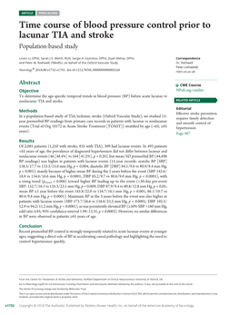 Time Course of Blood Pressure Control Prior to Lacunar TIA and Stroke Population-Based Study