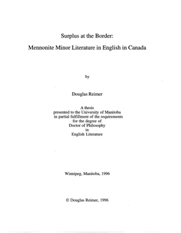 Surplus at the Border: Mennonite Minor Literature in English in Canada