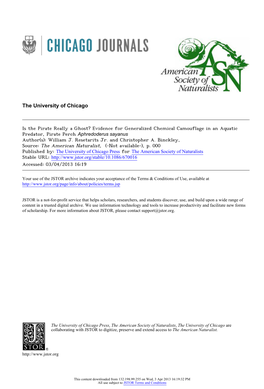 Evidence for Generalized Chemical Camouflage in an Aquatic Predator, Pirate Perch Aphredoderus Sayanus Author(S): William J