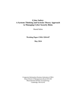 A Systems Thinking and Systems Theory Approach to Managing Cyber Security Risks