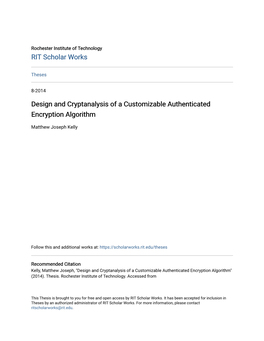 Design and Cryptanalysis of a Customizable Authenticated Encryption Algorithm