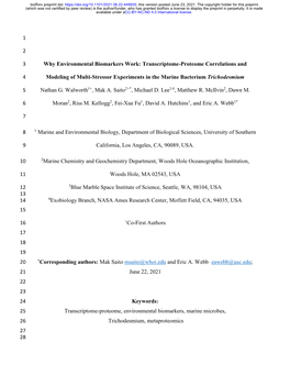 Transcriptome-Proteome Correlations and Modeling of Multi-Stressor