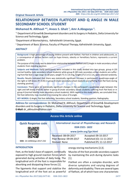 RELATIONSHIP BETWEEN FLATFOOT and Q ANGLE in MALE SECONDARY SCHOOL STUDENT Mohamed N