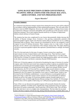 Long-Range Precision-Guided Conventional Weapons: Implications for Strategic Balance, Arms Control and Non-Proliferation