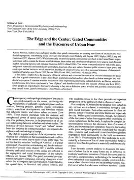 The Edge and the Center: Gated Communities and the Discourse of Urban Fear