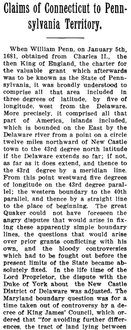 Claims of Connecticut to Pennsylvania Territory / by R