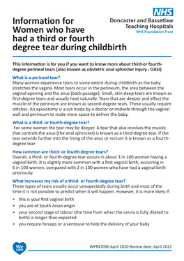 Information for Women Who Have Had a Third Or Fourth Degree Tear During