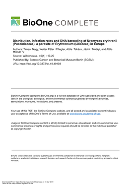 Distribution, Infection Rates and DNA Barcoding of Uromyces