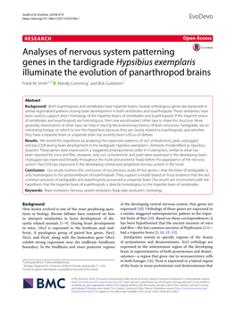 Analyses of Nervous System Patterning Genes in the Tardigrade Hypsibius Exemplaris Illuminate the Evolution of Panarthropod Brains Frank W