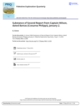 Substance of Second Report from Captain Wilson, Dated Banias (Ccesarea Philippi), January 2