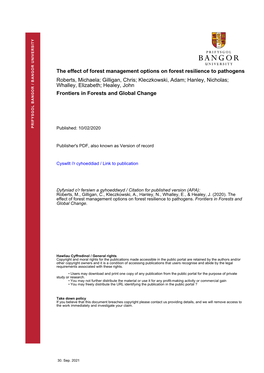 The Effect of Forest Management Options on Forest Resilience to Pathogens