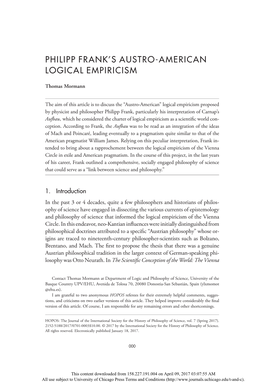 Philipp Frank's Austro-American Logical Empiricism