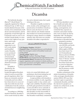 Dicamba C Hemicalwatch Factsheet