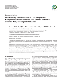 Fish Diversity and Abundance of Lake Tanganyika: Comparison Between Protected Area (Mahale Mountains National Park) and Unprotected Areas