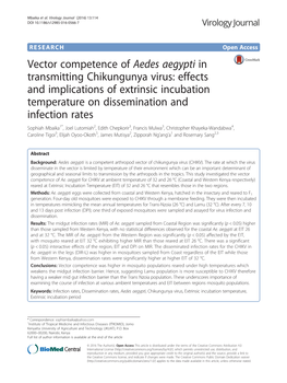 Vector Competence of Aedes Aegypti in Transmitting