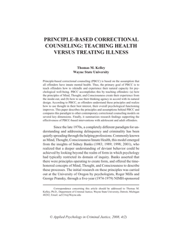 Principle-Based Correctional Counseling: Teaching Health Versus Treating Illness