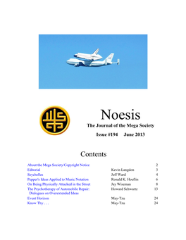 Noesis the Journal of the Mega Society Issue #194 June 2013