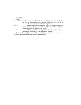 Appendix I Notes: B Substances Which Are Prohibited in Icelandic Territorial Jurisdiction, Cf