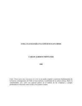 Cuba: Claves Para Una Conciencia En Crisis