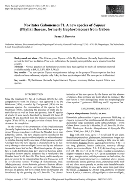 Novitates Gabonenses 71. a New Species of <I>Uapaca</I> (Phyllanthaceae, Formerly Euphorbiaceae) from Gabon