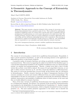 A Geometric Approach to the Concept of Extensivity in Thermodynamics