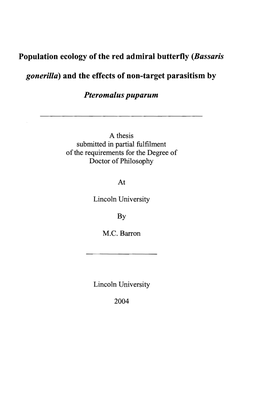 Population Ecology of the Red Admiral Butterfly (Bassaris