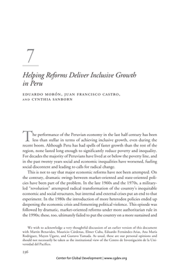 Helping Reforms Deliver Inclusive Growth in Peru Eduardo Morón, Juan Francisco Castro, and Cynthia Sanborn