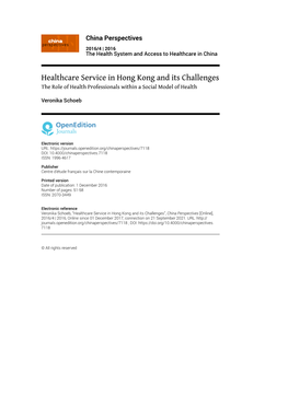 Healthcare Service in Hong Kong and Its Challenges the Role of Health Professionals Within a Social Model of Health