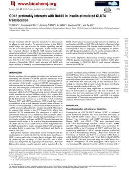 GDI-1 Preferably Interacts with Rab10 in Insulin-Stimulated GLUT4