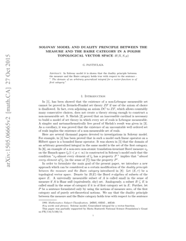 Solovay Model and Duality Principle Between the Measure and the Baire