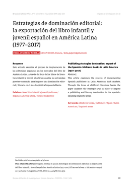 La Exportación Del Libro Infantil Y Juvenil Español En América Latina (1977–2017)