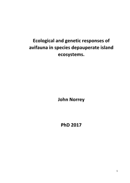 Ecological and Genetic Responses of Avifauna in Species Depauperate Island Ecosystems