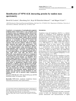 Identification of NPM-ALK Interacting Proteins by Tandem Mass