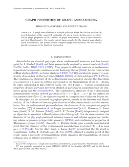 GRAPH PROPERTIES of GRAPH ASSOCIAHEDRA 1. Introduction