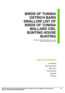 Birds of Tunisia Ostrich Barn Swallow List of Birds of Tunisia Mallard Cirl Bunting House Bunting