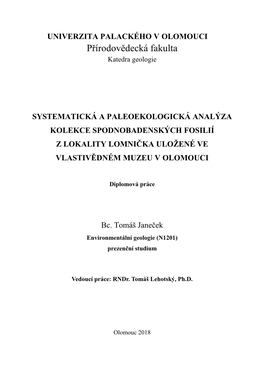 Přírodovědecká Fakulta Katedra Geologie