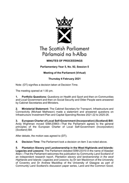 MINUTES of PROCEEDINGS Parliamentary Year 5, No. 92