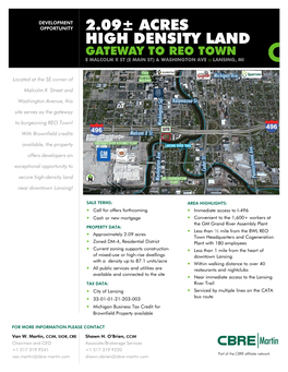 2.09± Acres High Density Land Gateway to Reo Town E Malcolm X St (E Main St) & Washington Ave :: Lansing, Mi