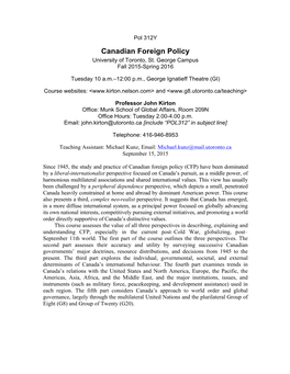Canadian Foreign Policy University of Toronto, St