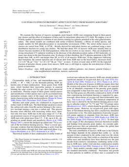 CAN STAR CLUSTER ENVIRONMENT AFFECT DUST INPUT from MASSIVE AGB STARS? Svitlana Zhukovska1,2,Mykola Petrov3, and Thomas Henning2 Draft Version January 21, 2021