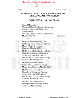 IN the HIGH COURT of JUDICATURE at BOMBAY CIVIL APPELLATE JURISDICTION WRIT PETITION NO. 14102 of 2018 State of Maharashtra Thro