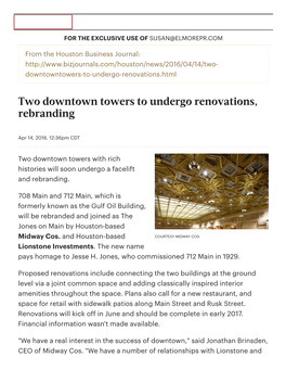 Two Downtown Towers to Undergo Renovations, Rebranding