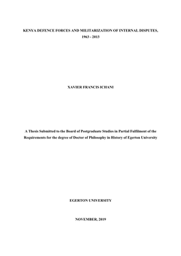 Kenya Defence Forces and Militarization of Internal Disputes, 1963 - 2013