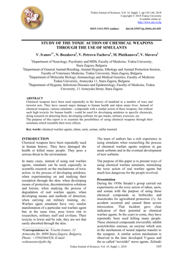 Study of the Toxic Action of Chemical Weapons Through the Use of Simulants