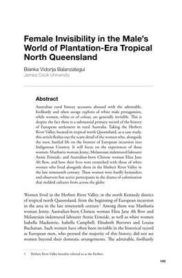 Female Invisibility in the Male's World of Plantation-Era Tropical North