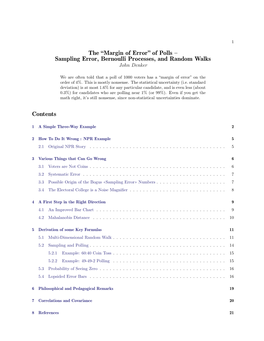 The “Margin of Error” of Polls – Sampling Error, Bernoulli Processes, and Random Walks John Denker