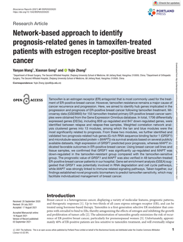 Network-Based Approach to Identify Prognosis-Related Genes in Tamoxifen-Treated Patients with Estrogen Receptor-Positive Breast