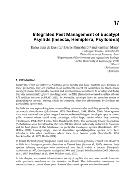 Integrated Pest Management of Eucalypt Psyllids (Insecta, Hemiptera, Psylloidea)
